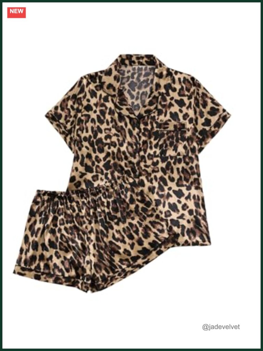 Women's 2 Piece Satin Pajama Set - Leopard Button Down Pj Shorts Set